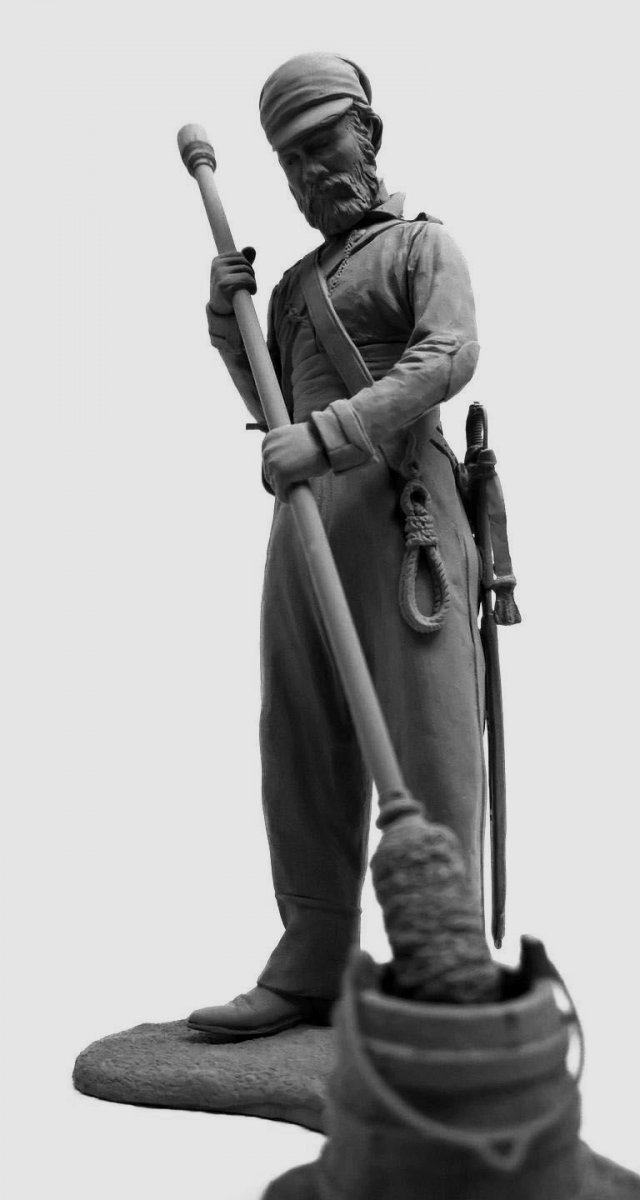 CHM-54333. Канонир (№1) орудийного расчета 6-фунтовой пушки конно-артиллерийских рот Донского казачьего войска, Россия 1809-16 гг. 54 мм. Материал - смола. Chronos Miniatures