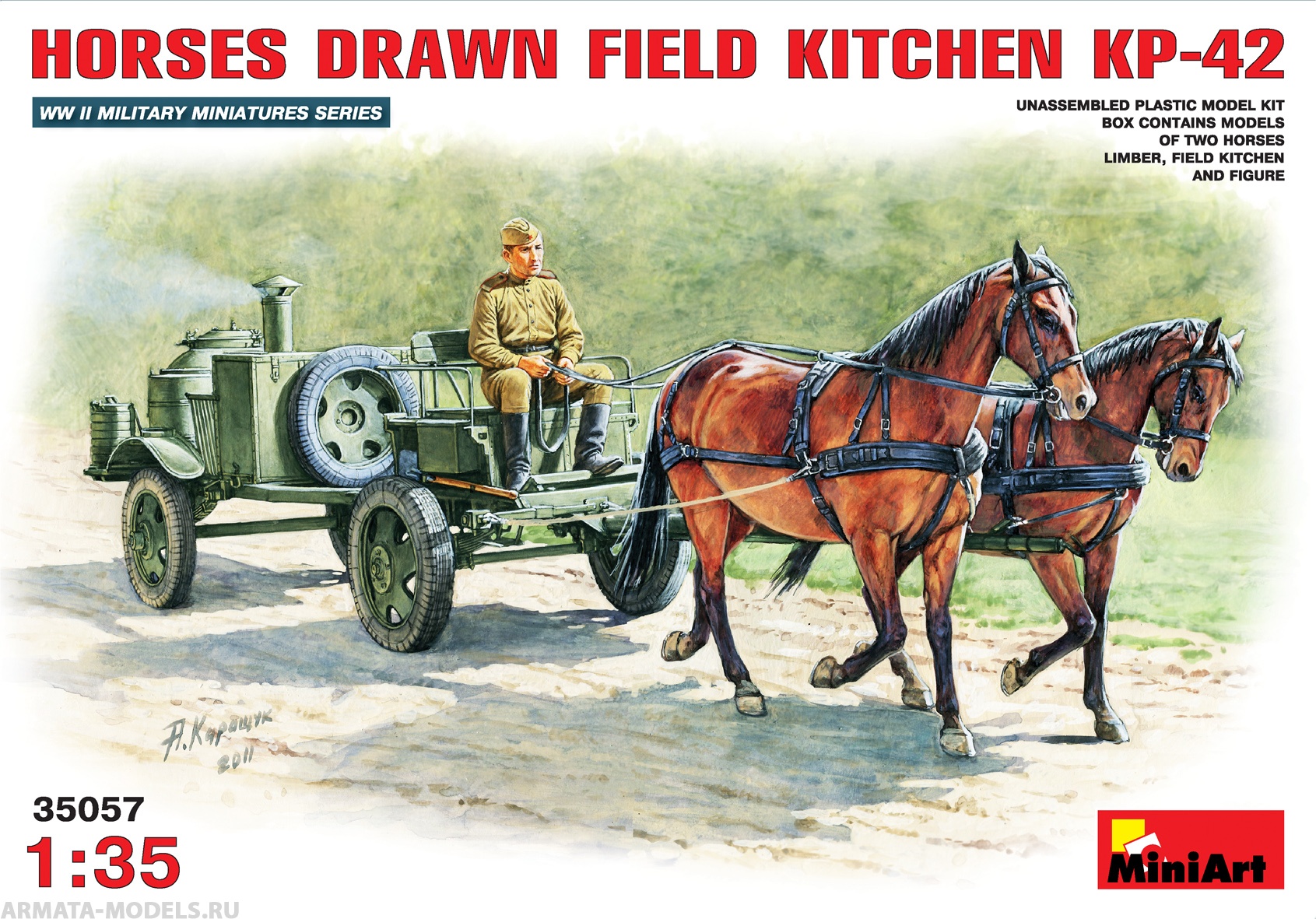 35057 MINIART 1/35 Советская Полевая кухня КП-42 С лошадьми на конной тяге