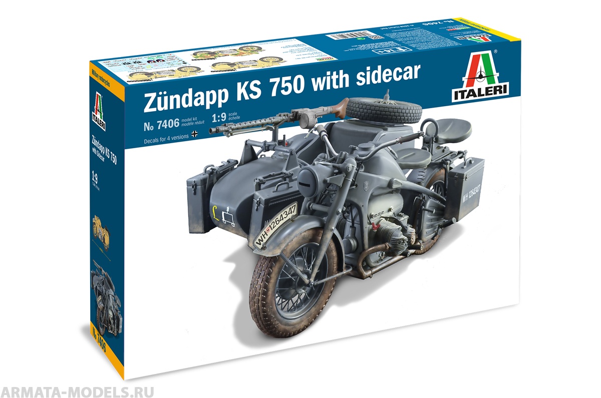 7406ИТ Мотоцикл ZUNDAPP KS 75 с коляской Italeri