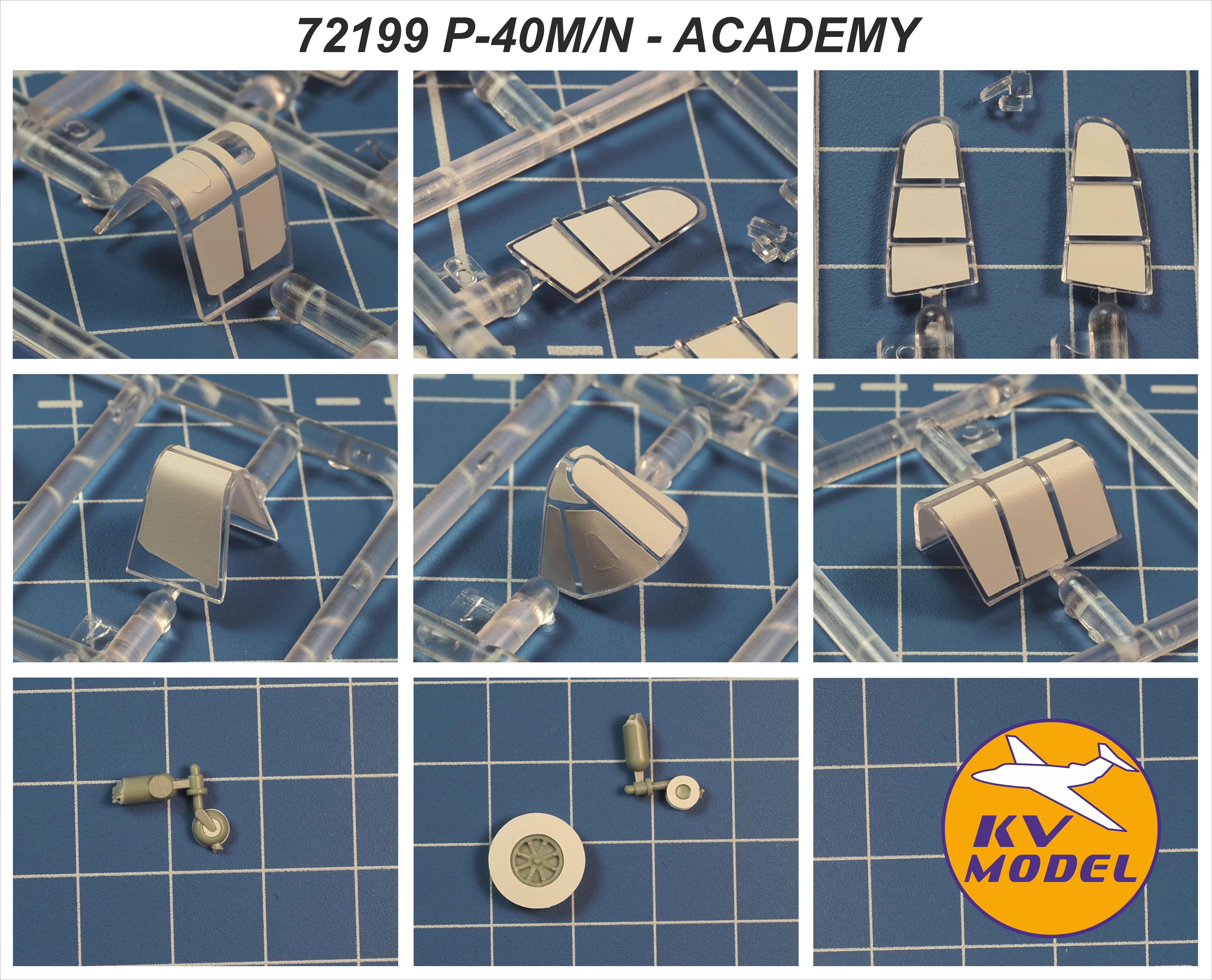 72199KV Окрасочная маска P-40M/N WARHAWK (ACADEMY #12465, #1668) + маски на диски и колеса