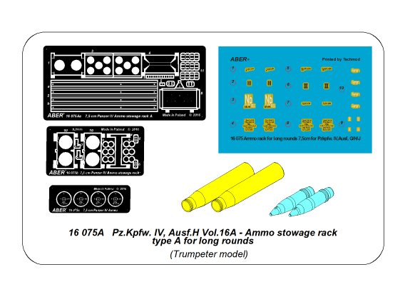 ABR-16-075A  Дополнения для  Pz.Kpfw. IV, Ausf.H Vol.16A - Ammo stowage rack type A for long rounds для Trumpeter 1/16