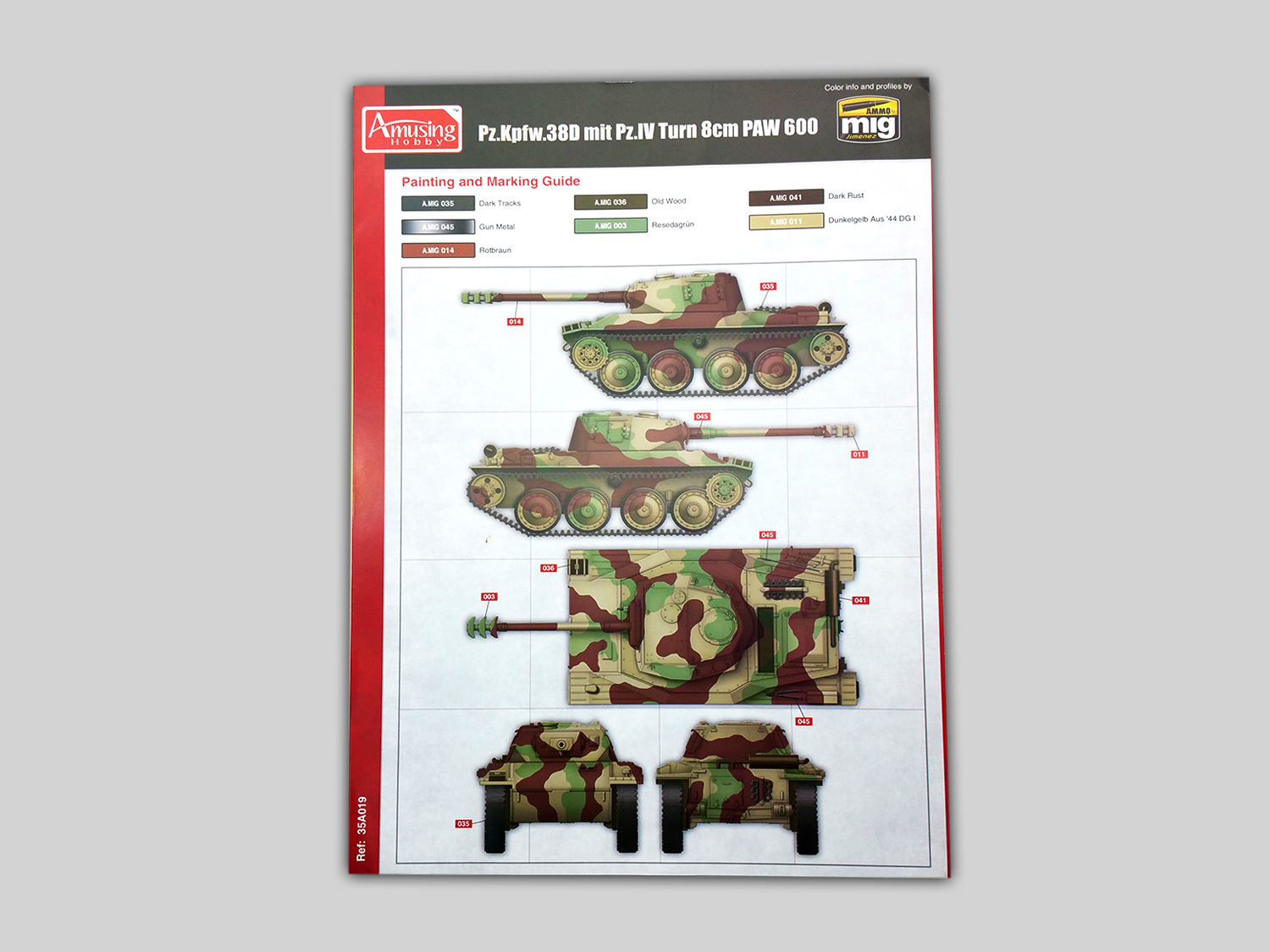 AH35A019 Немецкий средний танк Panzer Pz.Kpfw.38D mit Pz.IV Turm 8cm PAW 600 Amusing Hobby