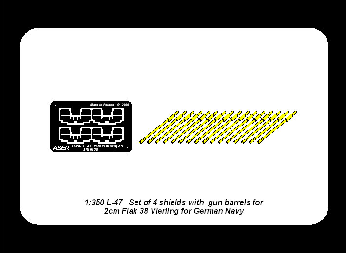 ABR-1:350-L-47  Дополнения для  Set of 16 pcs 2cm barrels for German Flakvierling 38 with shields для  1/350