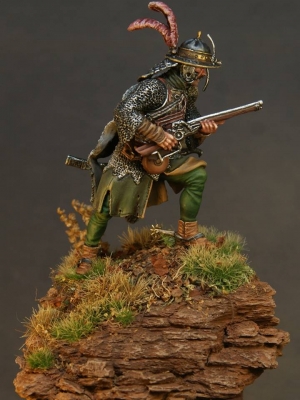 CHM-54075(M). Польский почтовый гусарской хоругви, 17 век. 54 мм. Материал - белый металл. Chronos Miniatures