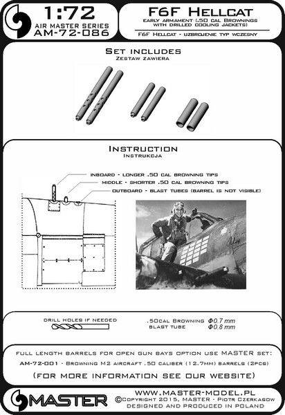 AM-72-086 Дополнение для моделей F6F Hellcat - early armament (.50 cal Browning barrels with drilled cooling jackets)