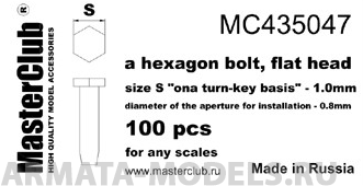 MC435047  плоская головка болта, размер под ключ -1.0mm;  диаметр отверстия для монтажа-0.8mm; 100 шт.