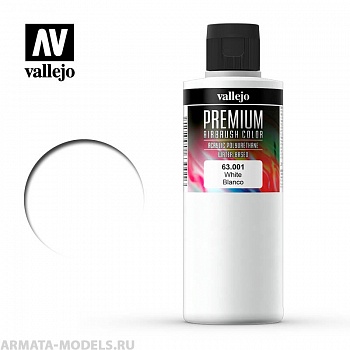 V-63001 Белый. Краска акрил-уретановая Vallejo Premium 200 мл
