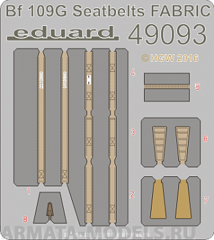 49093ED Комплект фототравления Bf 109G seatbelts FABRIC
