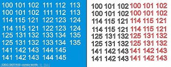 DEC007/100 Номера на немецкую технику масштаб 1/100 с 100 по 400. Цвет – красный/черный контур на выбор + белый центр
