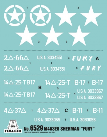 6529ИТ Танк M4A3E8 Sherman Fury Italeri